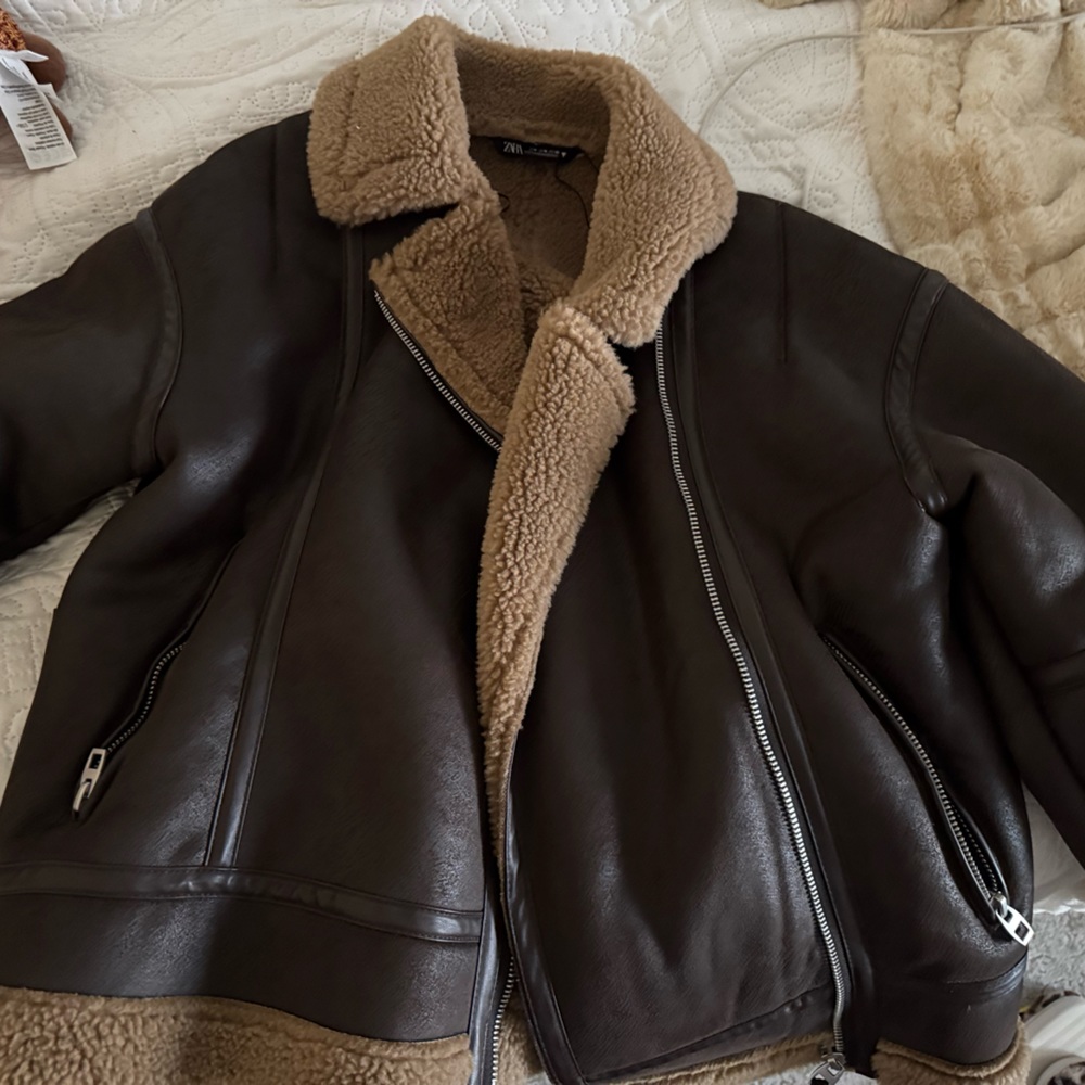 Zara Faux Fur Leather Jacket Size S
